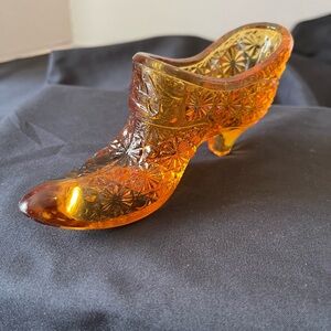 Vintage Fenton Amber Glass Slipper